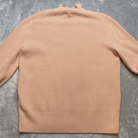 J Crew Merino Wool Blend Sweater Womens M Dusty Pink Ribbed Ruffleneck Preppy - Picture 2 of 7
